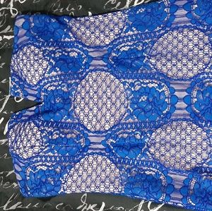 Blue long lace dress with nude color under lining.